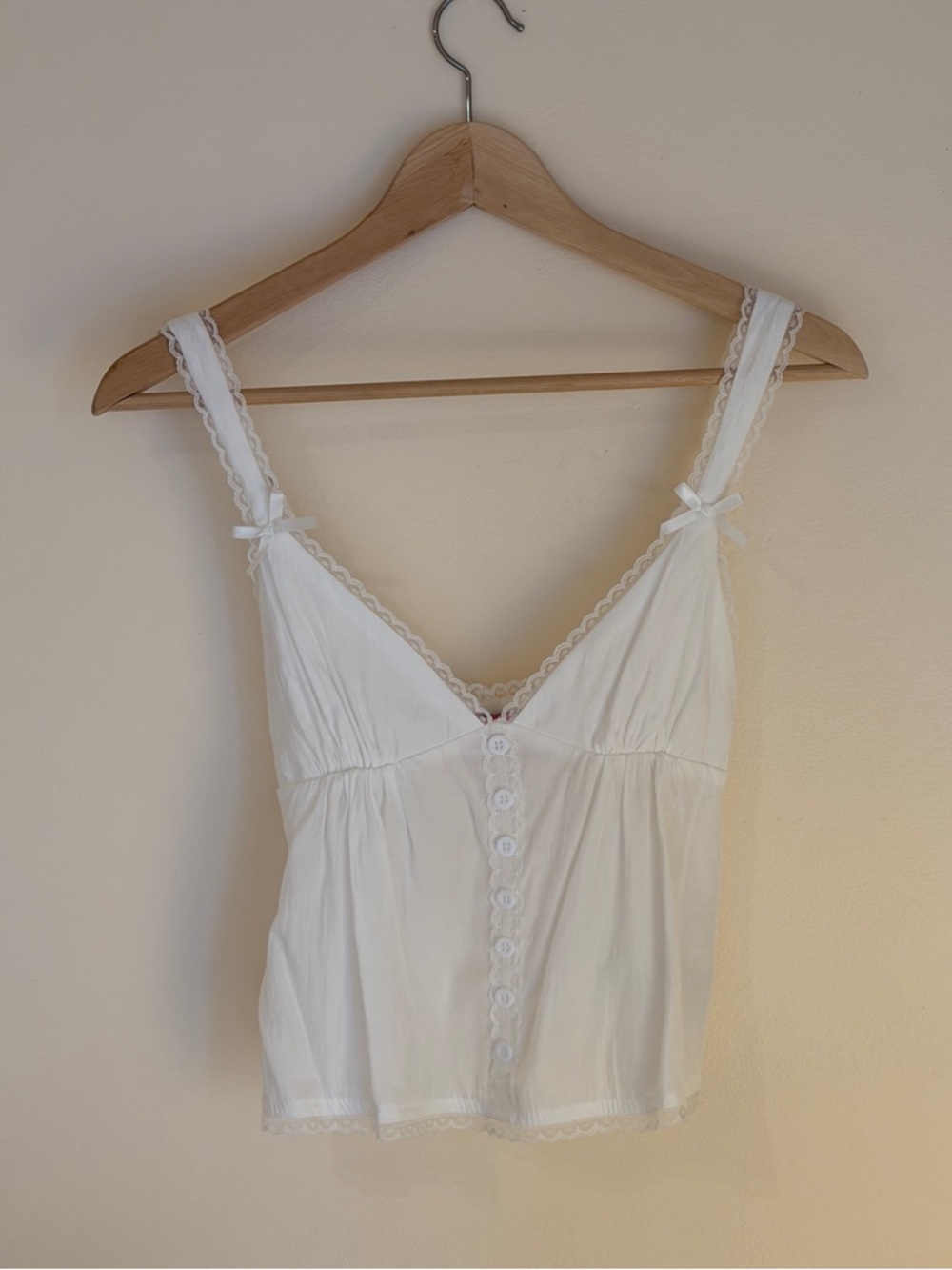 Edikted White Lace Trim Button Front Tank Top